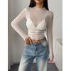 Zeagoo Womens Mesh Long Sleeve Tops Mock Neck Going Out See Through Shirts(White)