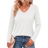 Zeagoo Womens Shirts Long Sleeve Tops V Neck Casual Basic Tee Fall Outfits(A-white)