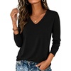 Zeagoo Womens Shirts Long Sleeve Tops V Neck Casual Basic Tee Fall Outfits(Black)