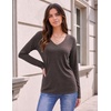 Zeagoo Womens Shirts Long Sleeve Tops V Neck Casual Basic Tee Fall Outfits(Chocolate Brown)