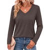 Zeagoo Womens Shirts Long Sleeve Tops V Neck Casual Basic Tee Fall Outfits(Chocolate Brown)