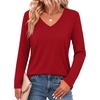 Zeagoo Womens Shirts Long Sleeve Tops V Neck Casual Basic Tee Fall Outfits(Dark Red)