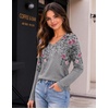 Zeagoo Womens Shirts Long Sleeve Tops V Neck Casual Basic Tee Fall Outfits(Grey Floral Print)