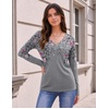 Zeagoo Womens Shirts Long Sleeve Tops V Neck Casual Basic Tee Fall Outfits(Grey Floral Print)