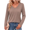 Zeagoo Womens Shirts Long Sleeve Tops V Neck Casual Basic Tee Fall Outfits(Khaki)