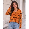 Zeagoo Womens Shirts Long Sleeve Tops V Neck Casual Basic Tee Fall Outfits(Orange Pumpkin)