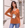 Zeagoo Womens Shirts Long Sleeve Tops V Neck Casual Basic Tee Fall Outfits(Orange Spooky)