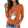 Zeagoo Womens Shirts Long Sleeve Tops V Neck Casual Basic Tee Fall Outfits(Orange Spooky)