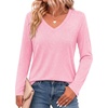 Zeagoo Womens Shirts Long Sleeve Tops V Neck Casual Basic Tee Fall Outfits(Pink)