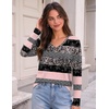 Zeagoo Womens Shirts Long Sleeve Tops V Neck Casual Basic Tee Fall Outfits(Pink Black Print)