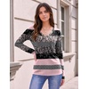 Zeagoo Womens Shirts Long Sleeve Tops V Neck Casual Basic Tee Fall Outfits(Pink Black Print)