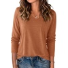 Zeagoo Womens Shirts Long Sleeve Tops V Neck Casual Basic Tee Fall Outfits(Rust Orange)