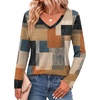Zeagoo Womens Shirts Long Sleeve Tops V Neck Casual Basic Tee Fall Outfits(Terracotta Blue Geo Print)