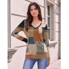 Zeagoo Womens Shirts Long Sleeve Tops V Neck Casual Basic Tee Fall Outfits(Terracotta Blue Geo Print)