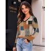 Zeagoo Womens Shirts Long Sleeve Tops V Neck Casual Basic Tee Fall Outfits(Terracotta Blue Geo Print)