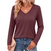 Zeagoo Womens Shirts Long Sleeve Tops V Neck Casual Basic Tee Fall Outfits(Wine Red)