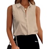 Zeagoo Women’s Sleeveless Button Down Collared Shirts Business Casual Tops(Beige)
