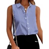 Zeagoo Women’s Sleeveless Button Down Collared Shirts Business Casual Tops(Blue Stripe)