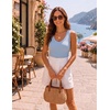 Zeagoo Womens Tank Tops V Neck Ribbed Knit Slim Fit Basic Sleeveless Tops(Light Blue)