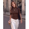 Zeagoo Womens Tops Mock Neck Short Sleeve Slim Basic Summer Fall Basic Tee(Brown（loose Fit one Size Smaller for a Fitted Look）)