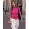 Zeagoo Womens Tops Mock Neck Short Sleeve Slim Basic Summer Fall Basic Tee(Hot Pink（loose Fit one Size Smaller for a Fitted Look）)