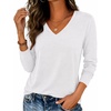Zeagoo Womens Shirts Long Sleeve Tops V Neck Casual Basic Tee Fall Outfits(A-white)