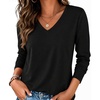 Zeagoo Womens Shirts Long Sleeve Tops V Neck Casual Basic Tee Fall Outfits(Black)