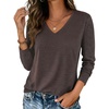 Zeagoo Womens Shirts Long Sleeve Tops V Neck Casual Basic Tee Fall Outfits(Chocolate Brown)
