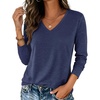Zeagoo Womens Shirts Long Sleeve Tops V Neck Casual Basic Tee Fall Outfits(Navy Blue)