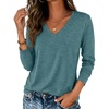 Zeagoo Womens Shirts Long Sleeve Tops V Neck Casual Basic Tee Fall Outfits(Peacock Blue)