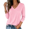 Zeagoo Womens Shirts Long Sleeve Tops V Neck Casual Basic Tee Fall Outfits(Pink)