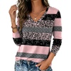 Zeagoo Womens Shirts Long Sleeve Tops V Neck Casual Basic Tee Fall Outfits(Pink Black Print)
