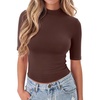 Zeagoo Womens Tops Mock Neck Short Sleeve Slim Basic Summer Fall Basic Tee(Brown（loose Fit one Size Smaller for a Fitted Look）)
