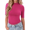 Zeagoo Womens Tops Mock Neck Short Sleeve Slim Basic Summer Fall Basic Tee(Hot Pink（loose Fit one Size Smaller for a Fitted Look）)