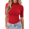 Zeagoo Womens Tops Mock Neck Short Sleeve Slim Basic Summer Fall Basic Tee(Red（loose Fit one Size Smaller for a Fitted Look）)