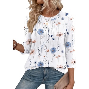 Zeagoo 3/4 Length Sleeve Womens Tops Crew Neck Shirts Dressy Casual Tunics(Bf290)