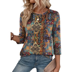 Zeagoo 3/4 Length Sleeve Womens Tops Crew Neck Shirts Dressy Casual Tunics(Mz721)