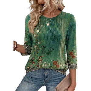 Zeagoo 3/4 Length Sleeve Womens Tops Crew Neck Shirts Dressy Casual Tunics(Mz839)