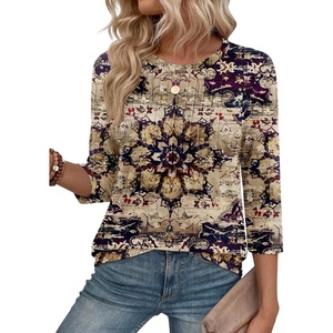 Zeagoo 3/4 Length Sleeve Womens Tops Crew Neck Shirts Dressy Casual Tunics(Mz857)