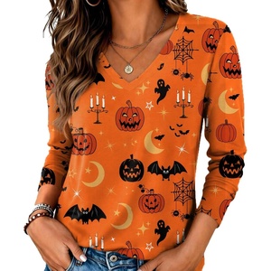 Zeagoo Womens Shirts Long Sleeve Tops V Neck Casual Basic Tee Fall Outfits(Orange Pumpkin)