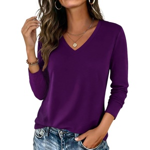 Zeagoo Womens Shirts Long Sleeve Tops V Neck Casual Basic Tee Fall Outfits(Purple)