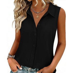 Zeagoo Women’s Sleeveless Button Down Collared Shirts Business Casual Tops(Black)