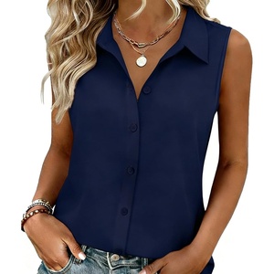 Zeagoo Women’s Sleeveless Button Down Collared Shirts Business Casual Tops(Dark Blue)