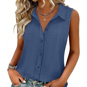 Zeagoo Women’s Sleeveless Button Down Collared Shirts Business Casual Tops(Navy)