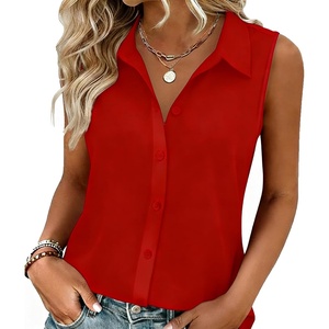 Zeagoo Women’s Sleeveless Button Down Collared Shirts Business Casual Tops(Red)