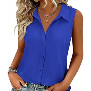 Zeagoo Women’s Sleeveless Button Down Collared Shirts Business Casual Tops(Royal Blue)