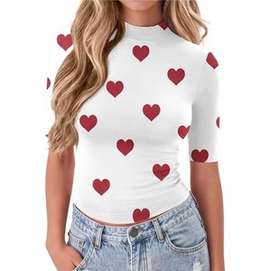 Zeagoo Womens Tops Mock Neck Short Sleeve Slim Basic Summer Fall Basic Tee(Lovely Love)