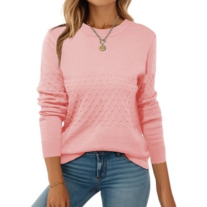 Zeagoo Womens Fall Sweaters Long Sleeve Crew Neck Ribbed Knit Pullover Tops(A Pink)