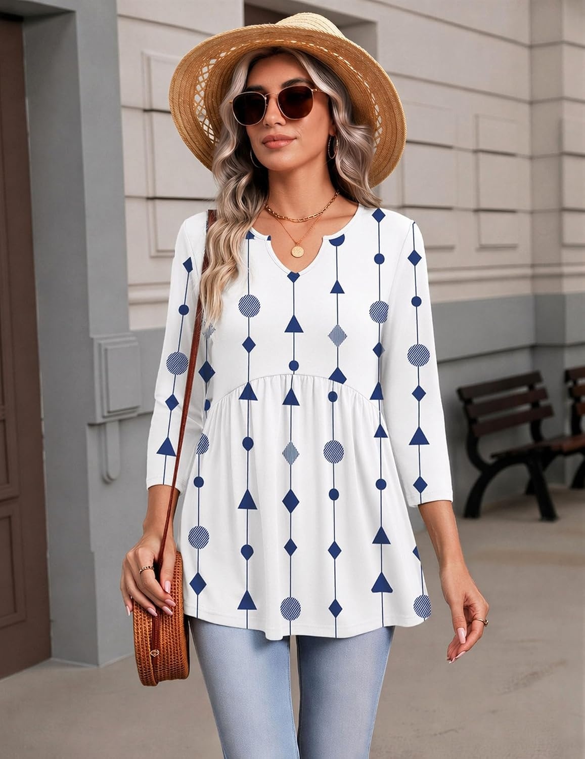 image:imageZeagoo 34 Length Sleeve Womens Tops 2026 Blouses for Women Dressy Casual Fashion Clothing V Neck TShirts Summer Outfits04 White Dot