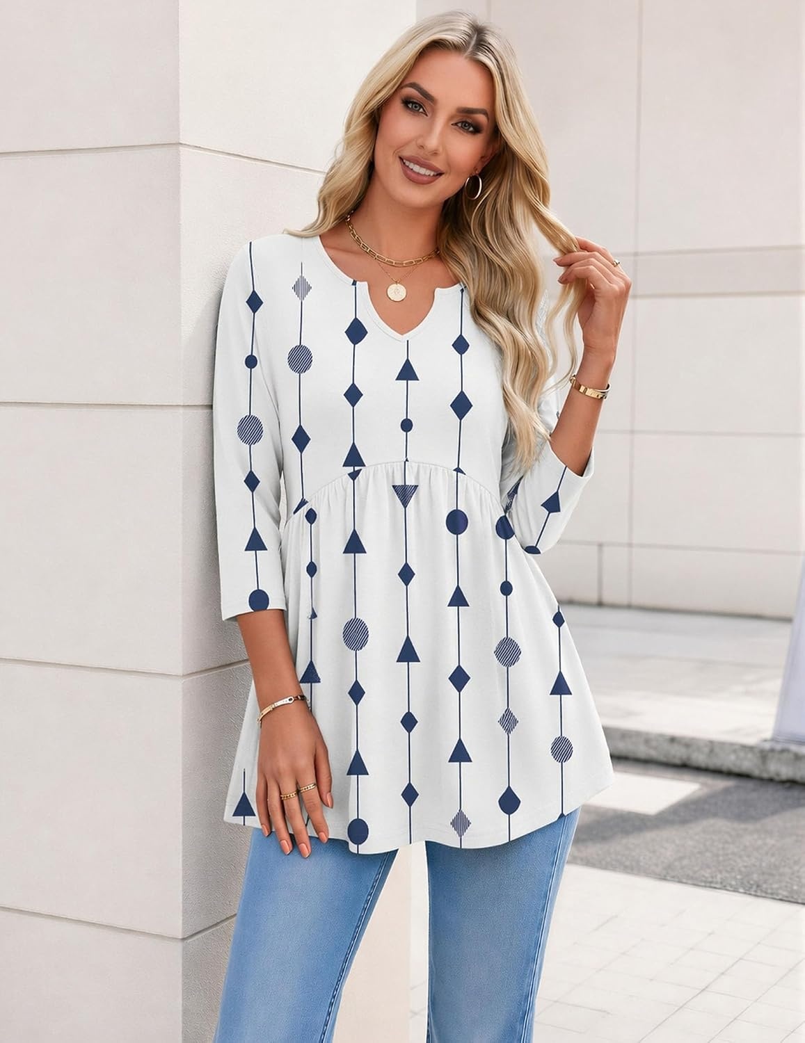 image:imageZeagoo 34 Length Sleeve Womens Tops 2026 Blouses for Women Dressy Casual Fashion Clothing V Neck TShirts Summer Outfits04 White Dot